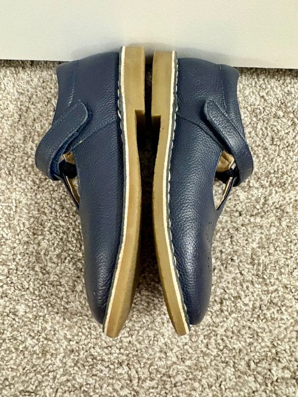 Navy Mini Boden Girls Leather T-Bar Mary Jane Flats Size EU 32 US 13.5 Leather
